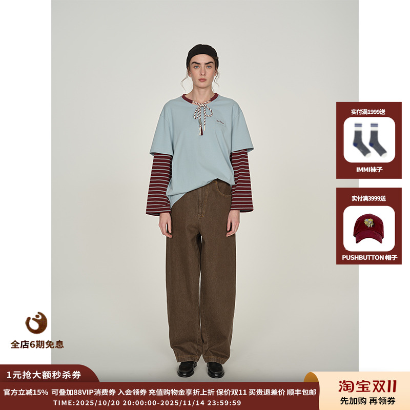 【现货】设计师品牌ICE DUST 25PF假两件条纹绳带长袖T恤JULY