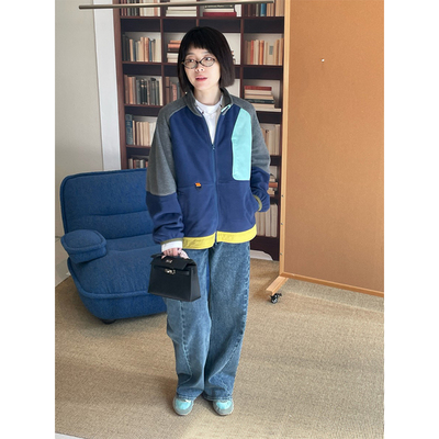 多彩拼色摇粒绒夹克