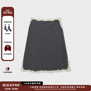 25AW IMMI 设计师品牌 精纺羊毛拼蕾丝半裙MWEFWWSK0701X 现货
