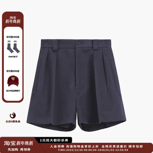 25AW藏青色棉质褶裥短裤 设计师品牌ETHOR JULY 现货