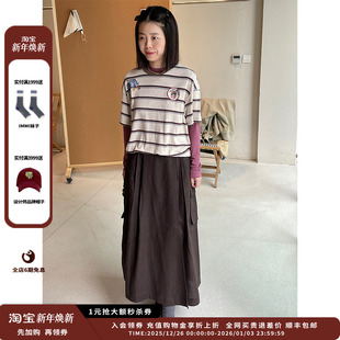 25SS平纹亚麻褶裥搭片a字半身裙JULY 设计师品牌WHM 现货