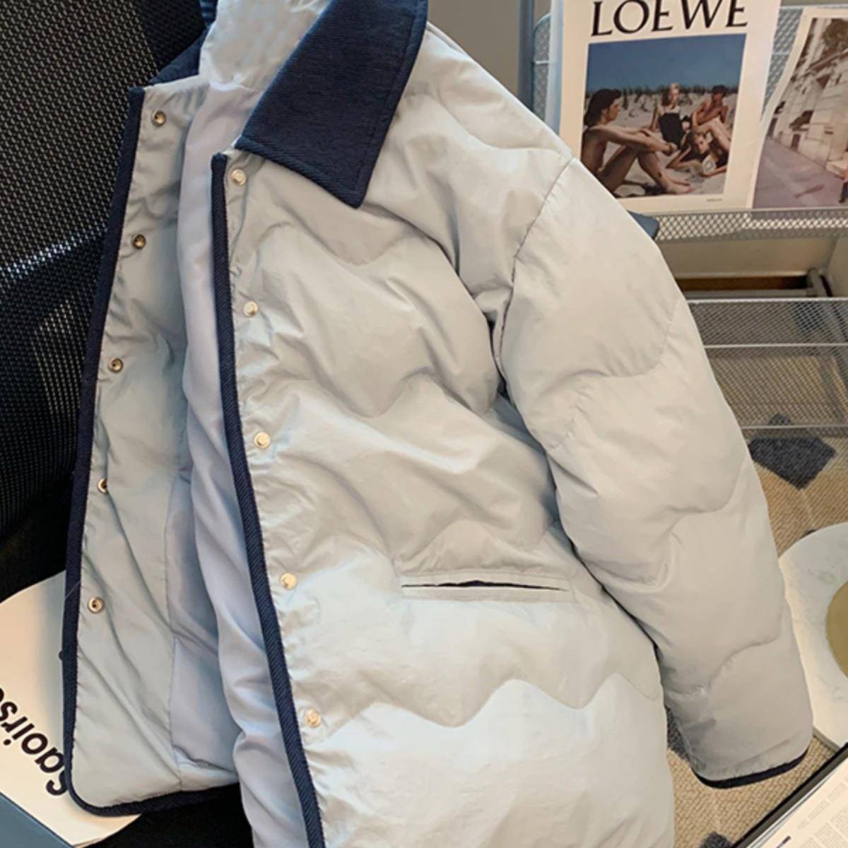 韩系小香风轻薄羽绒棉服外套女冬季设计感小众拼接菱格棉衣棉袄潮