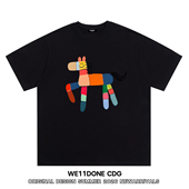 WE11DONE CDG小众潮牌WELLDONE小马印花男女重磅宽松纯棉短袖 T恤