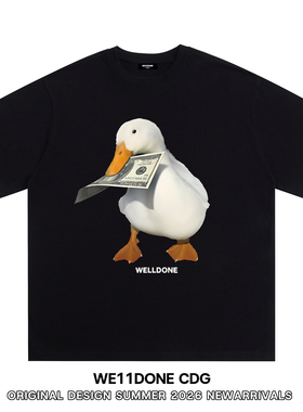 WE11DONE CDG美式潮牌WELLDONE小鸭印花重磅宽松纯棉短袖T恤男女