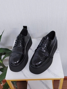 漆皮牛皮百搭英伦风圆头小皮鞋女2025春新款厚底系带松糕鞋