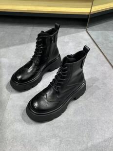 头层胎牛皮马丁靴女英伦风2025秋冬新款厚底增高单鞋复古松糕短靴