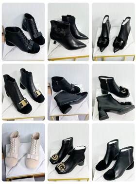 胎牛皮真皮真毛低跟女高靴短靴