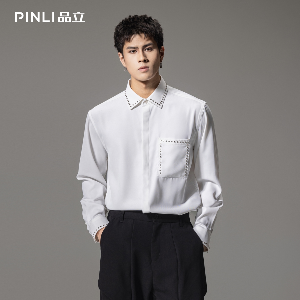 pinli品立春季男士长袖衬衫品立