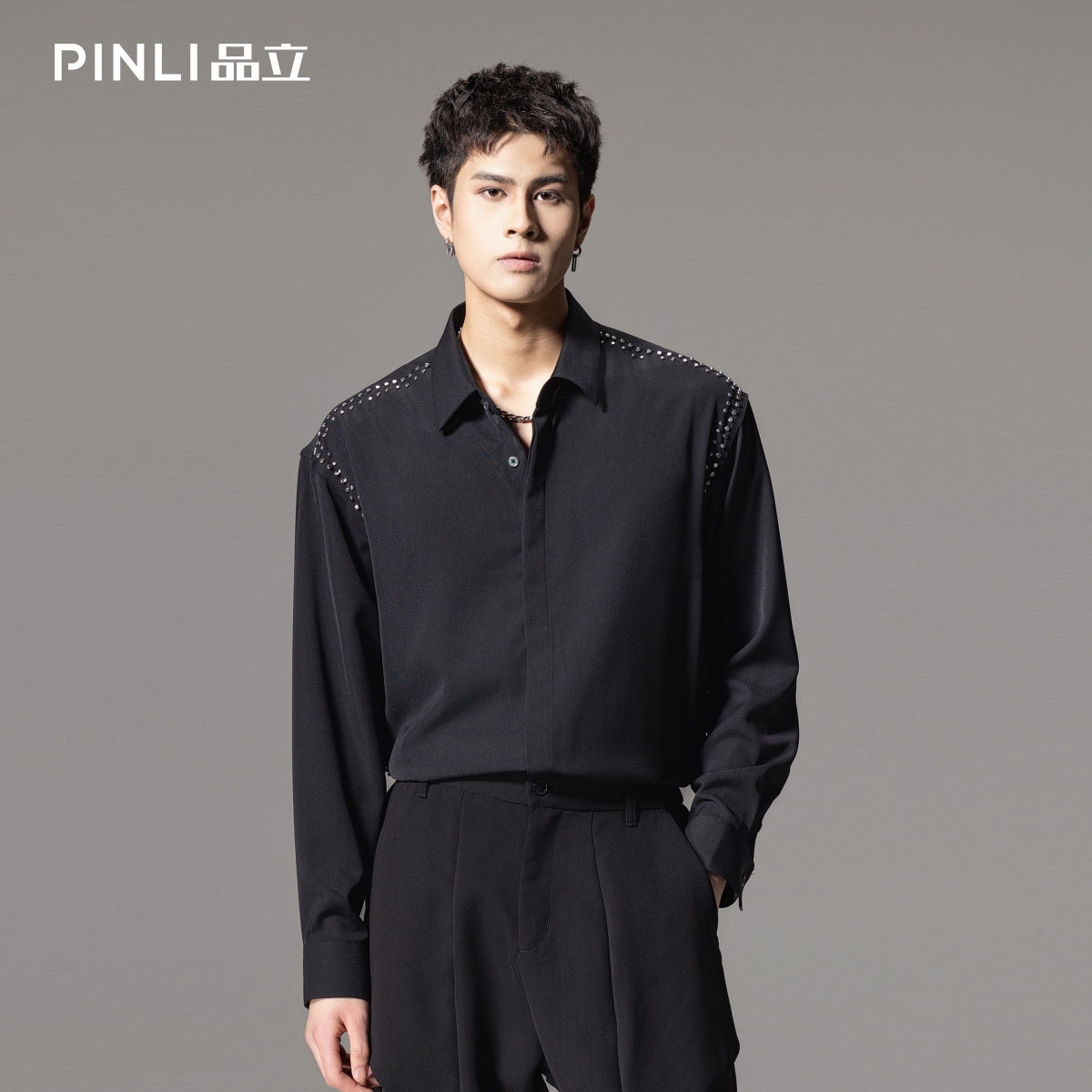 pinli品立春季男士长袖衬衫