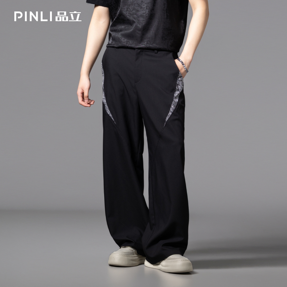 品立撞色拼接休闲长裤潮牌男宽松