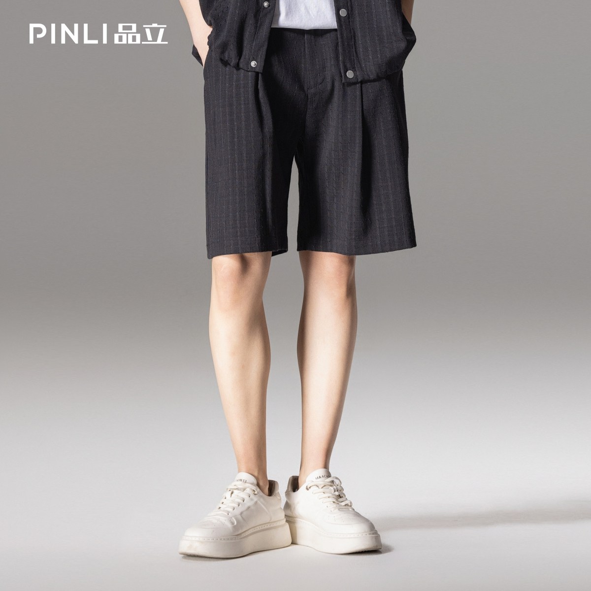 PINLI品立夏季新款男士系皮带条纹休闲短裤五分裤B242117019,男装,休闲裤,淘宝优惠券,粉丝福利购,淘宝优惠卷