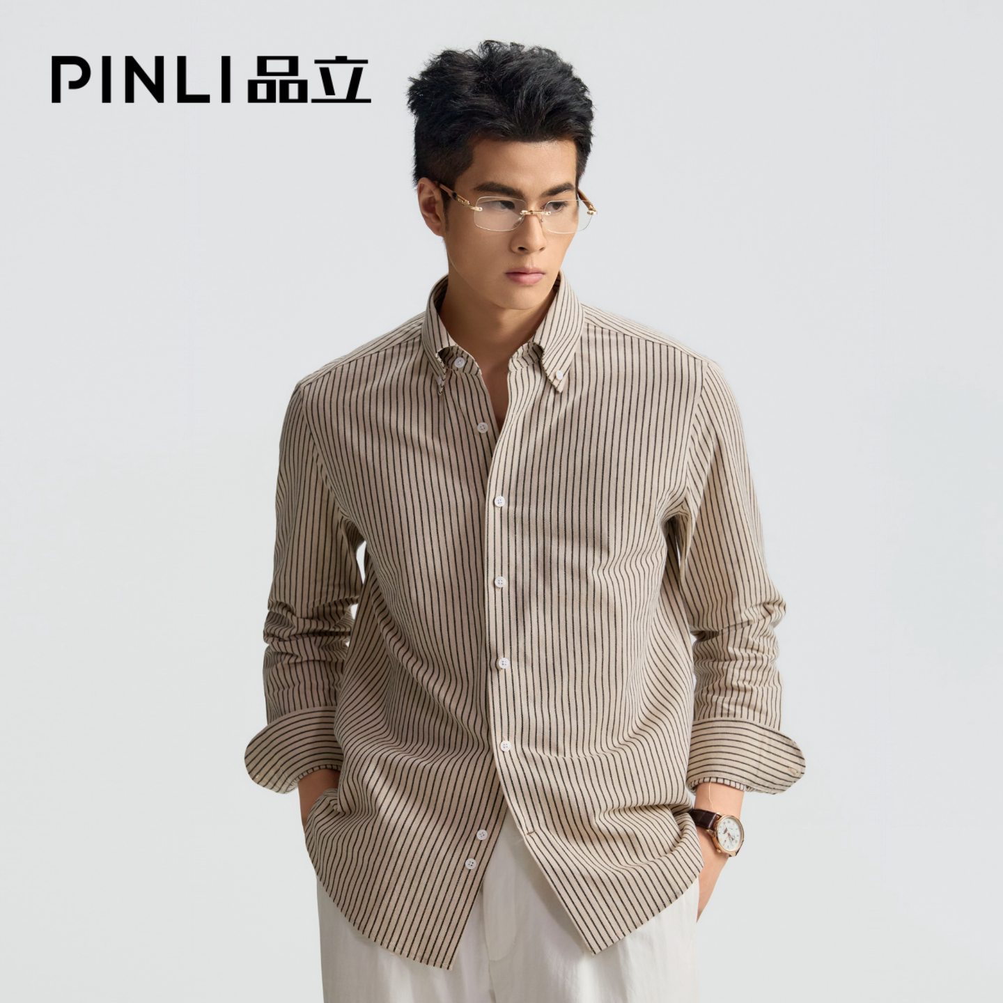 PINLI品立「棉麻质感」老钱衬衫图片