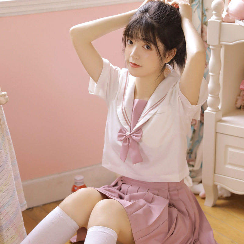 日系水手服正统软妹JK制服裙 红玉兰日本长袖中间服网红学生套装