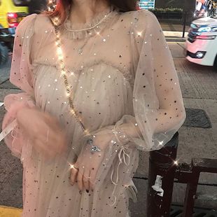春夏季新款韩版喇叭袖连衣裙女学生中长款气质优雅过膝仙女裙