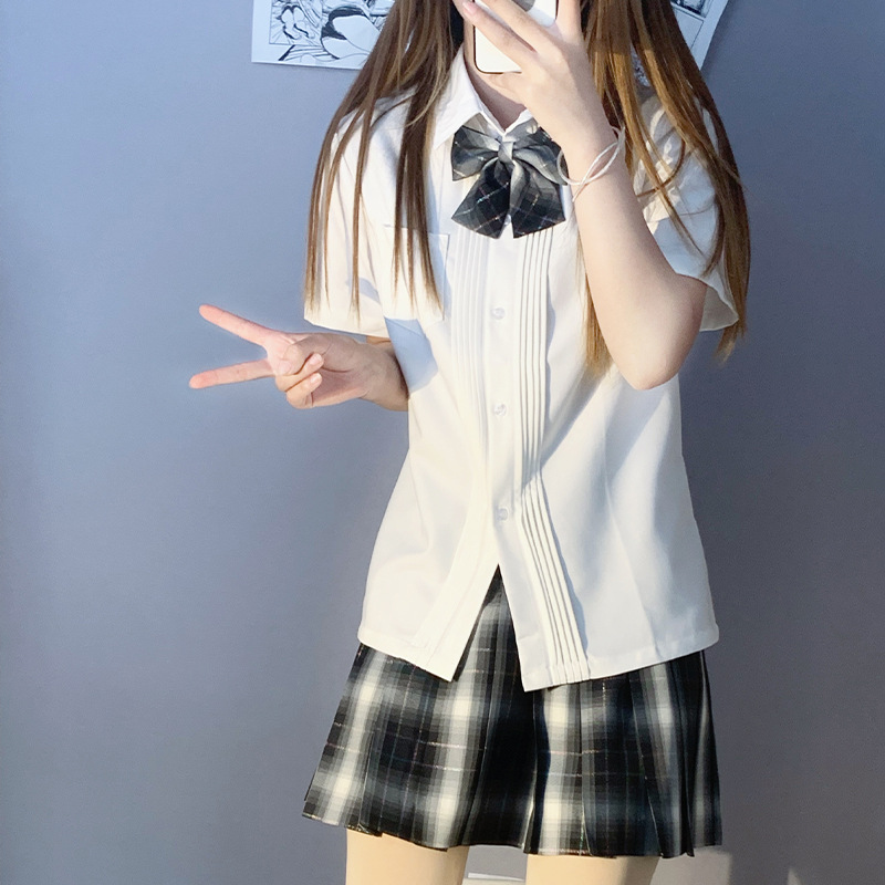 日系jk制服基础款风琴褶纯色长短袖女学院风甜美夏季奶白甜美衬衫