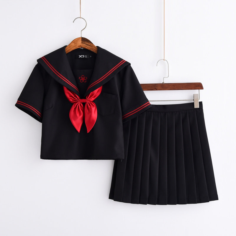 日系JK制服长袖刺绣赤二本软妹服