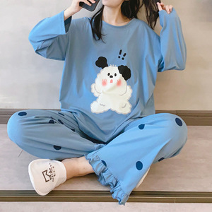 frayid卡通纯棉长袖睡衣女秋冬新款休闲宽松圆领可外穿家居服套装