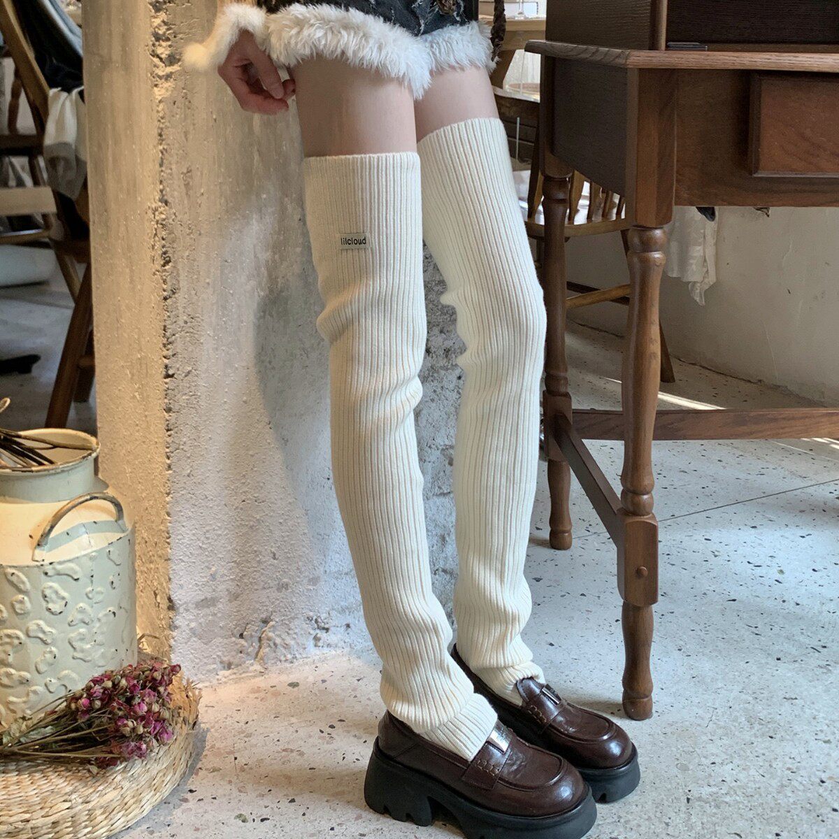 加长过膝袜套女秋冬加厚保暖过膝袜竖条纹瘦腿护膝长筒腿套瑜伽袜