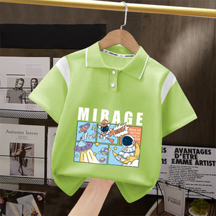 百搭T恤中大童卡通休闲上衣 纯棉男童翻领POLO衫 短袖 儿童夏季 薄款