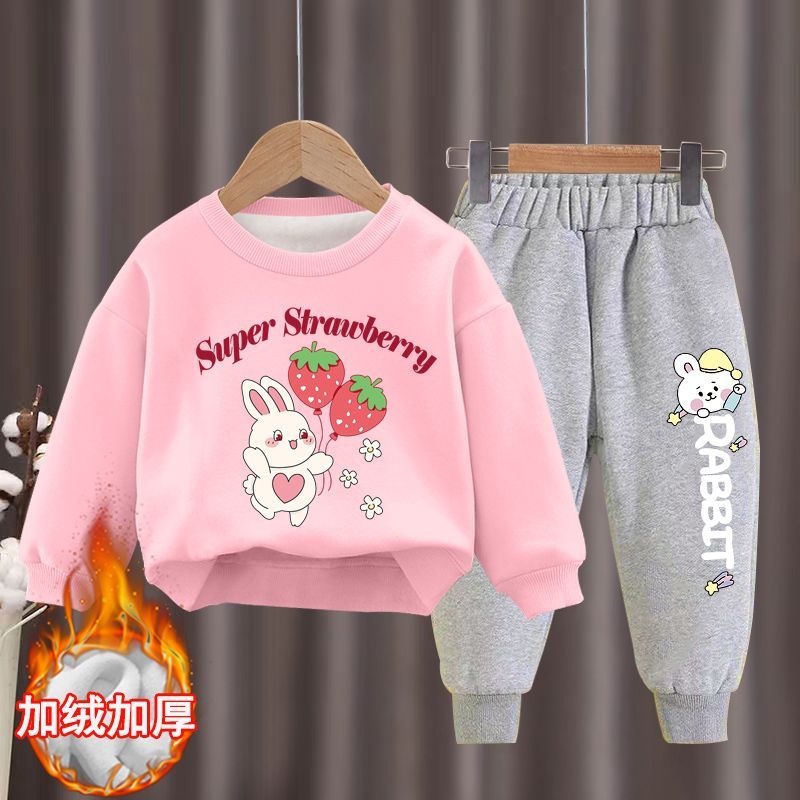 女童加绒套装2025新款中小童加厚两件套宝宝洋气外套儿童时尚衣服