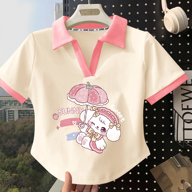 女童夏季纯棉POLO衫短袖中大童可爱卡通上衣女孩ins半袖儿童T恤潮