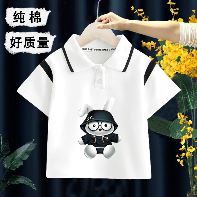 2025夏装新款儿童男童短袖t恤学生POLO衫宝宝卡通童装小熊翻领T潮