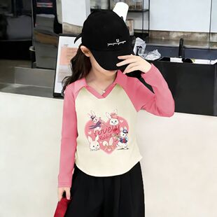 儿童撞色POLO翻领打底衫女童拼色校服内搭上衣女童纯棉长袖T恤衫