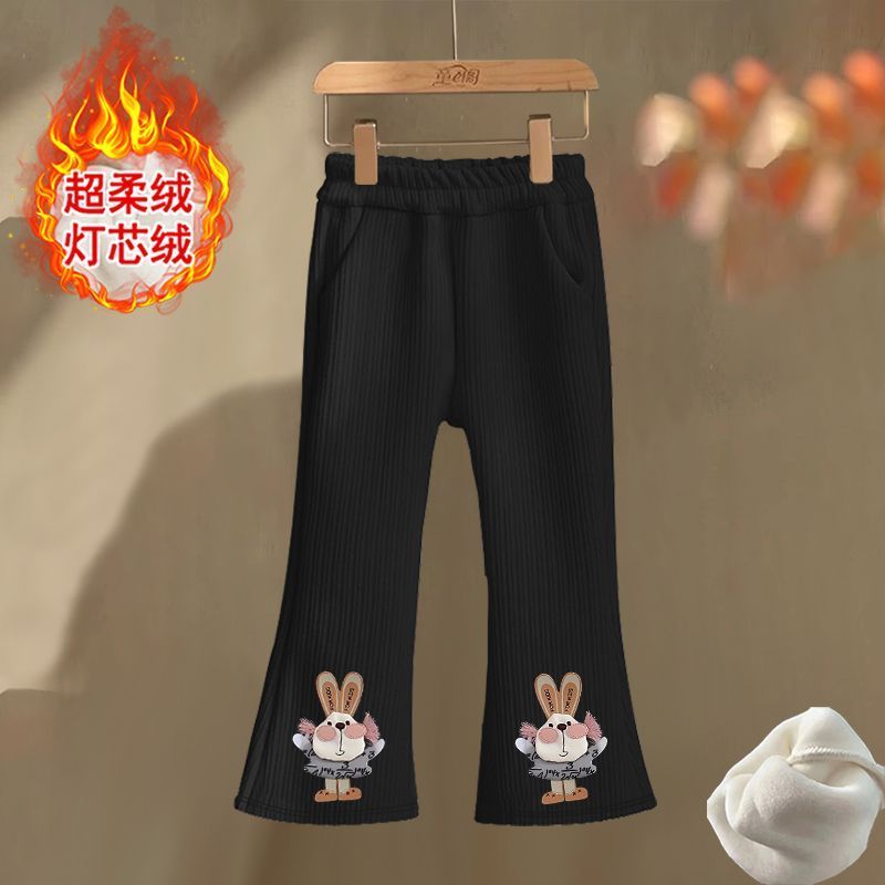 女童加绒裤子2025新款一体绒喇叭裤冬季休闲裤女宝宝儿童秋冬长裤