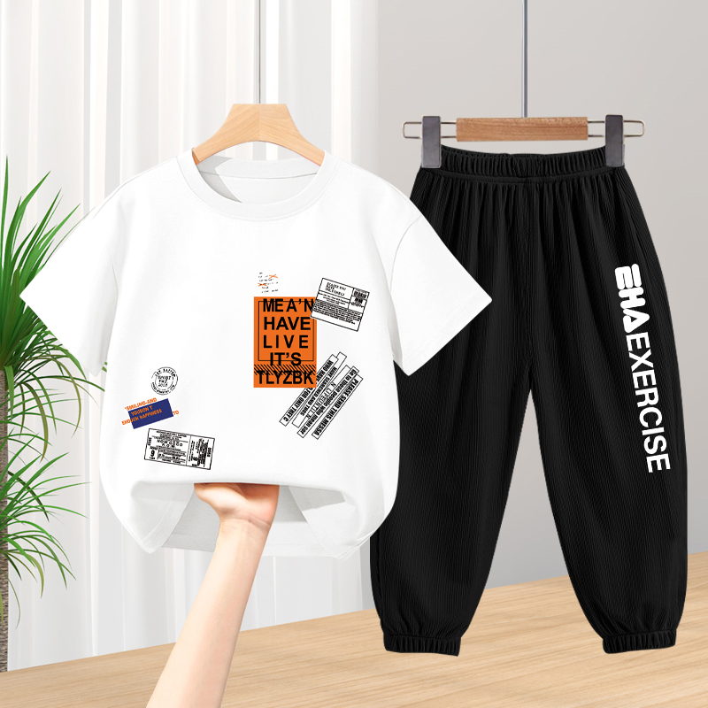 夏季宽松休闲儿童两件套运动套装2025新款男童女童夏装中大童潮牌