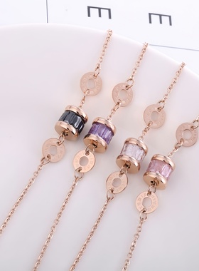 彩色冰晶石罗马数字手链钛钢配饰