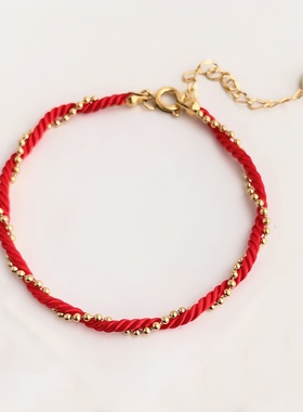 本命年红绳链条珠子手链钛钢配饰