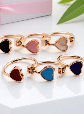 黑白粉红蓝滴胶爱心开口钛钢戒指