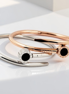 罗马数字黑面钛钢手镯百搭手饰品