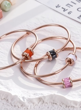 白粉红冰晶石钛钢手镯不掉色手环