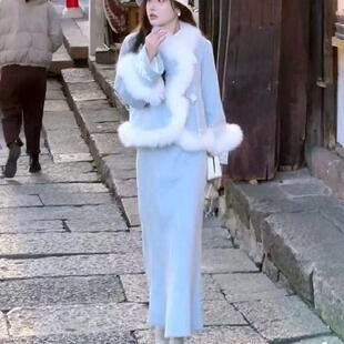 2025冬季爆款新中式国风重工刺绣上衣+高腰鱼尾半身裙精致两件套