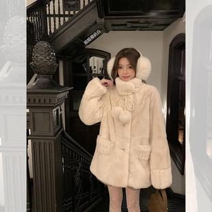 毛毛球外套女冬季韩版兔绒中长款环保皮草加厚加绒保暖大衣显瘦