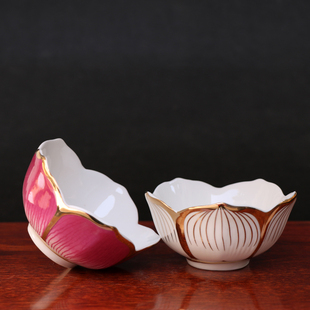 莲花碗供佛碗贡佛前用小碗陶瓷七宝八供水神台供奉寺庙八吉祥包邮