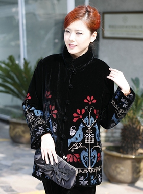 真丝绒棉衣清仓特价断码中老年妈妈装棉服金丝绒唐装棉袄盘扣9030