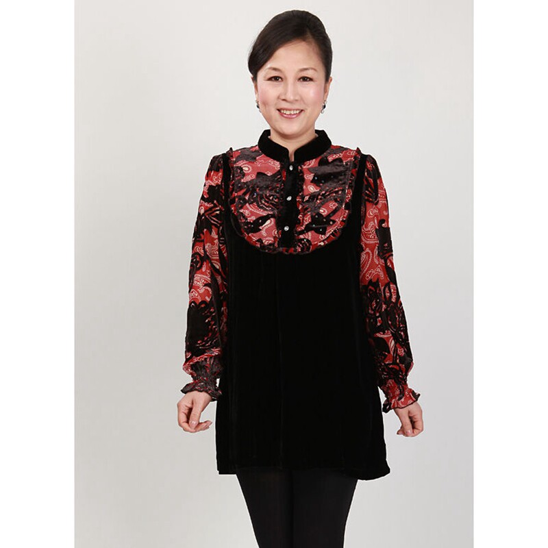 真丝绒上衣新款高端大码断码样衣桑蚕丝烂花绒烧花绒工艺2152