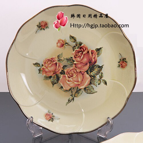 韩国进口queen rose女皇金玫瑰陶瓷浅碟圆盘平盘单个价格小号