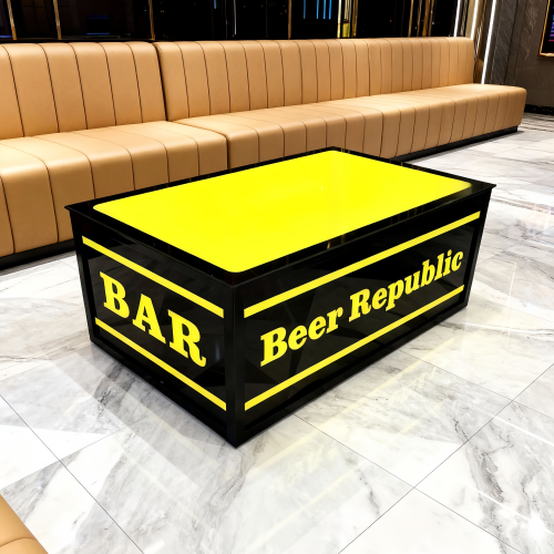 现货KTV茶几专用发光七彩岩板大理石不锈钢化玻璃酒吧台简约桌子