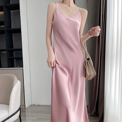 法式性感缎面真丝连衣裙