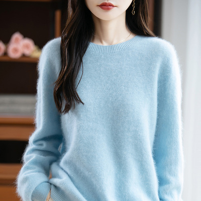 早秋超值！软糯丰盈拉绒羊毛羊绒衫无缝一体圆领百搭基础毛衣女
