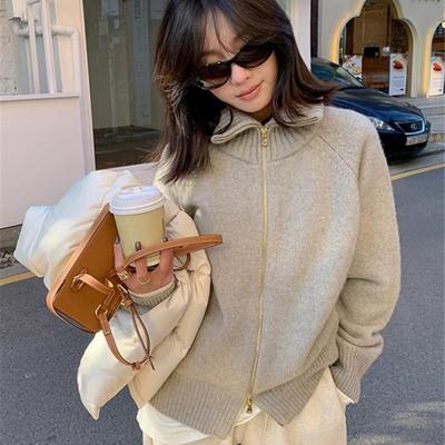 2025冬季新款设计感加厚全能拉链毛衣针织开衫女高领毛衣外套上衣