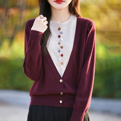 法式高级假两件圆领针织打底衫