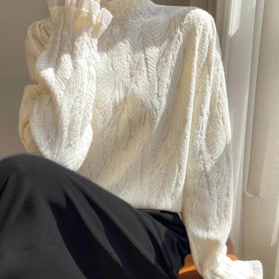 2025冬季新款小香风洋气木耳边针织打底衫女半高领毛衣超柔软内搭,女装/女士精品,毛针织衫,淘宝优惠券,粉丝福利购,淘宝优惠卷