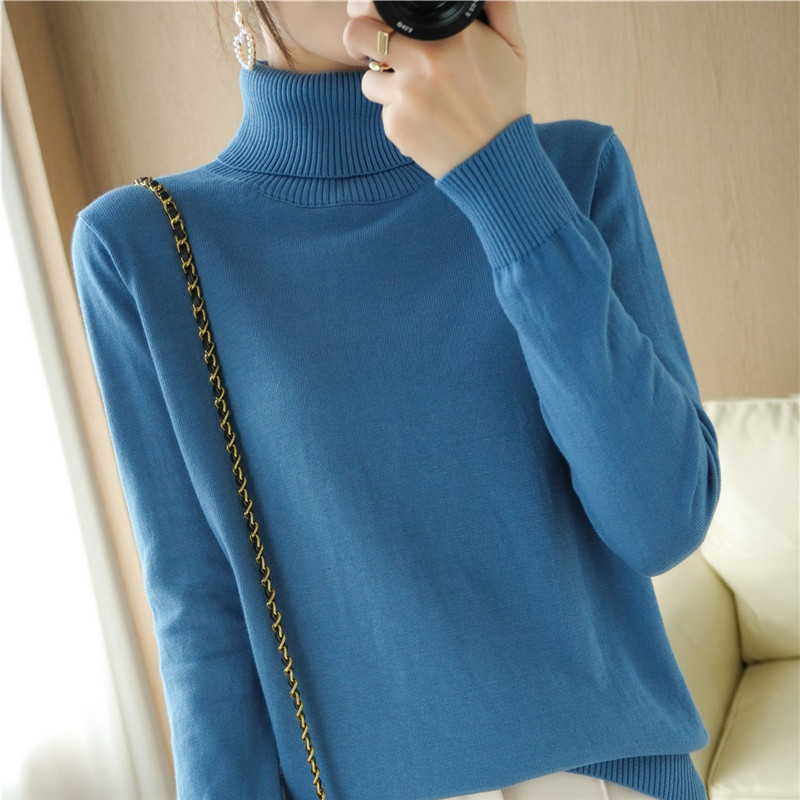 不起球100%纯棉加厚高领毛衣女打底秋季新款长袖纯色针织衫宽松
