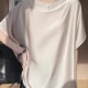 2025夏新中式 外穿百搭 醋酸缎面女套头衬衫 一字领新款 宽松上衣薄款
