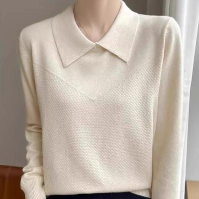 羊毛套头POLO领纯色针织衫