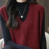 2025秋季 V领针织加厚毛衣马甲女叠穿配衬衣保暖宽松外穿坎肩 新款